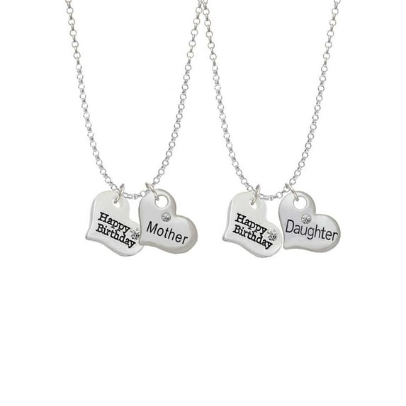 Delight Jewelry Silvertone Large Happy Birthday Heart Mother & Daughter Heart Necklaces (Set of 2), 19"+2"