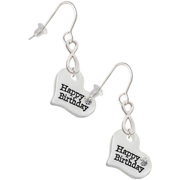 Delight Jewelry Silvertone Large Happy Birthday Heart Silver tone Infinity French Earrings