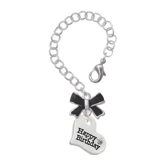 Delight Jewelry Silvertone Large Happy Birthday Heart - Silvertone Black Bow Charm Accessory for Tumblers and Thermal Cups