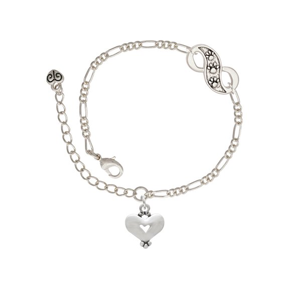 Delight Jewelry Silvertone Large Heart with Cutout Silver-tone Paw Infinity Link Chain Bracelet, 6"+2" Extender