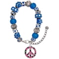 thumbnail image 1 of Delight Jewelry Silvertone Large Hot Pink Cheetah Print Peace Sign Blue Paw Print Bead Bracelet, 7"+2", 1 of 4