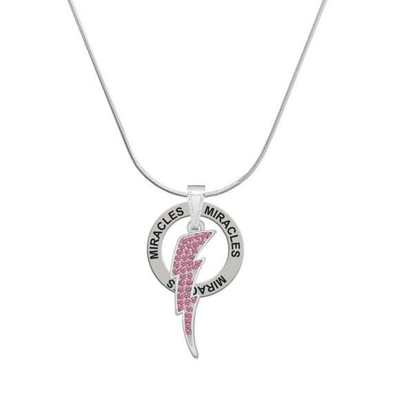 Delight Jewelry Silvertone Large Hot Pink Crystal Lightning Bolt Miracles Ring Charm Necklace, 18"