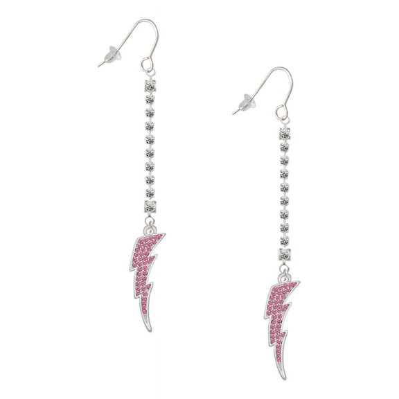 Delight Jewelry Silvertone Large Hot Pink Crystal Lightning Bolt - Silver-tone Long Sparkle Dangle French Earrings