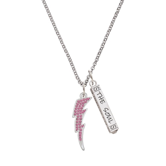 Delight Jewelry Silvertone Large Hot Pink Crystal Lightning Bolt Silvertone Hope Anchors the Soul Bar Charm Necklace, 23"