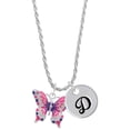 thumbnail image 1 of Delight Jewelry Silvertone Large Hot Pink & Purple Butterfly Silvertone Script Initial Disc - D - Charm Necklace, 20"+3", 1 of 4