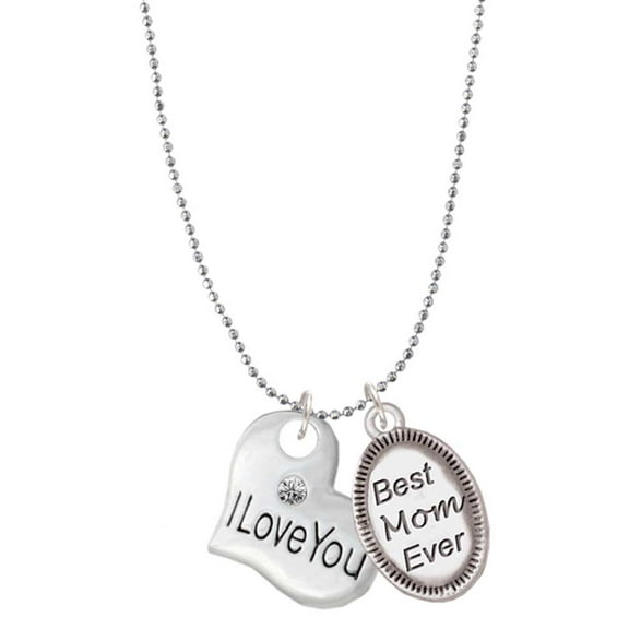 Delight Jewelry Silvertone Large I Love You Heart Best Mom Ever Charm Necklace