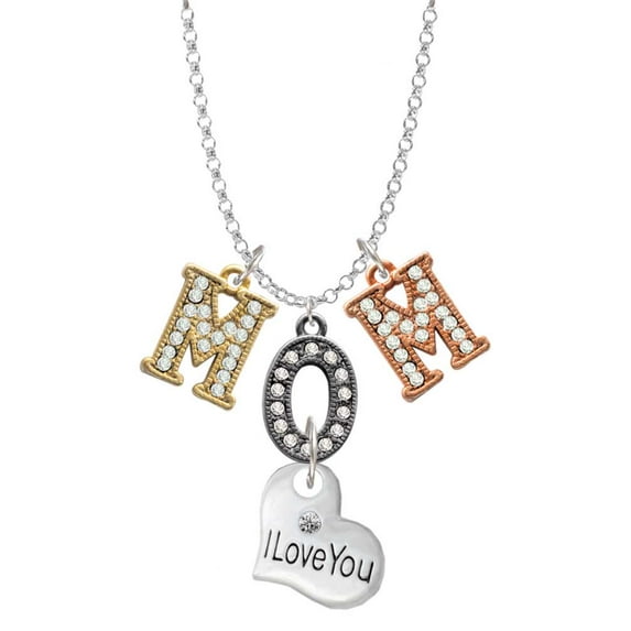 Delight Jewelry Silvertone Large I Love You Heart Multi-Colored Crystal Mom Charm Necklace