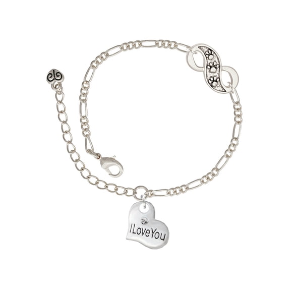 Delight Jewelry Silvertone Large I Love You Heart Silver-tone Paw Infinity Link Chain Bracelet, 6"+2" Extender