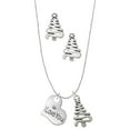 thumbnail image 1 of Delight Jewelry Silvertone Large I Love You Heart Silver tone Zig Zag Christmas Tree Charm Necklace and Stud Earrings, 1 of 4