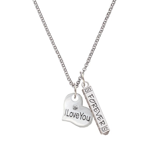 Delight Jewelry Silvertone Large I Love You Heart Silvertone Forever Bar Charm Necklace, 23"