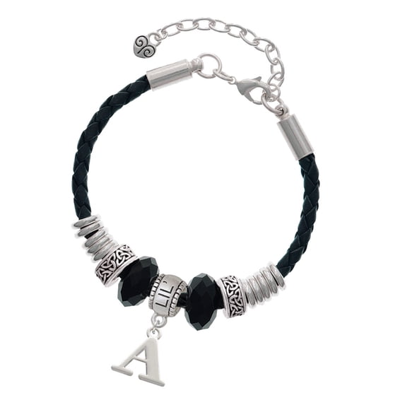 Delight Jewelry Silvertone Large Initial - A - Big Sister Celtic Knot Leather Bead Bracelet, 7"+2" Extender
