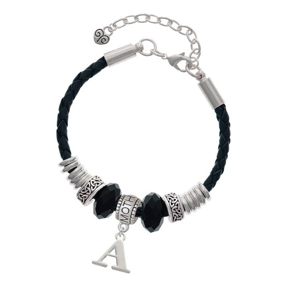 Delight Jewelry Silvertone Large Initial - A - Mother Celtic Knot Leather Bead Bracelet, 7"+2" Extender