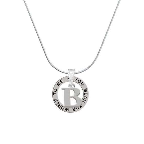 Delight Jewelry Silvertone Large Initial - B - Silver-tone You Mean the World to Me Ring Necklace, 18"