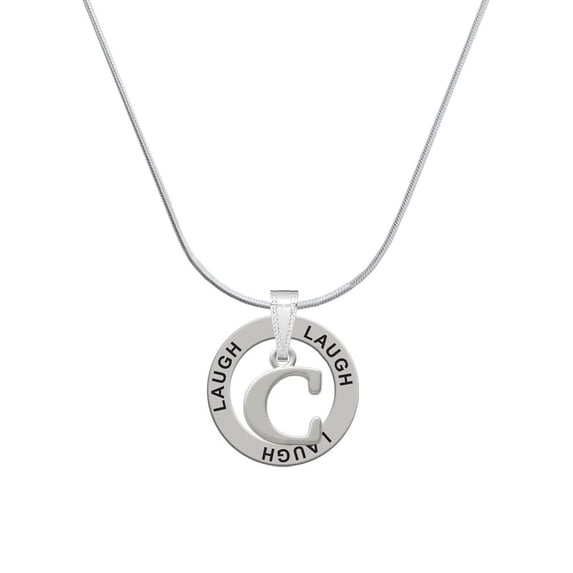 Delight Jewelry Silvertone Large Initial - C - Laugh Ring Charm Necklace, 18"