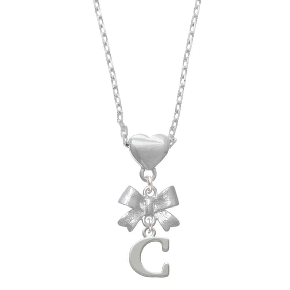 Delight Jewelry Silvertone Large Initial - C - Silver tone Bow Heart Necklace