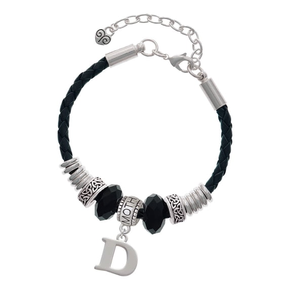 Delight Jewelry Silvertone Large Initial - D - Mother Celtic Knot Leather Bead Bracelet, 7"+2" Extender