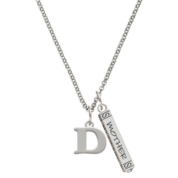 Delight Jewelry Silvertone Large Initial - D - Silvertone Mother Daughter Bar Charm Necklace, 23"