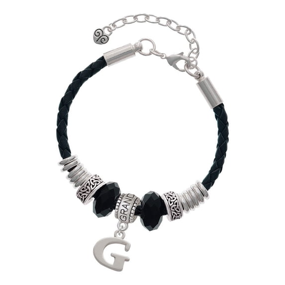 Delight Jewelry Silvertone Large Initial - G - Granddaughter Celtic Knot Leather Bead Bracelet, 7"+2" Extender