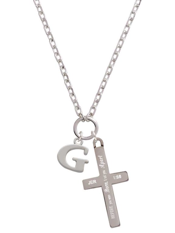 Silvertone Large Initial - G - I Set You Apart Engraved Cross Zoey Necklace, 28"