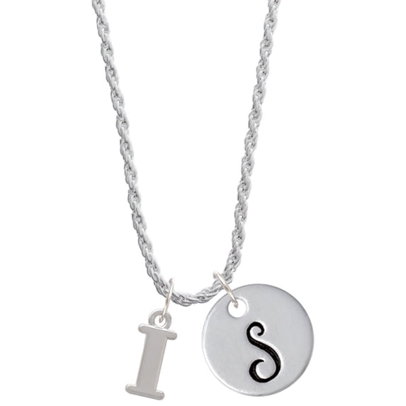 Delight Jewelry Silvertone Large Initial - I - Silvertone Script Initial Disc - S - Charm Necklace, 20"+3"