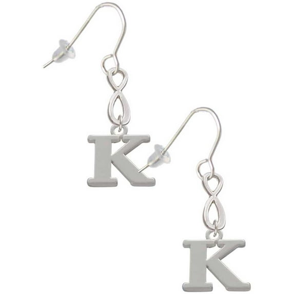 Delight Jewelry Silvertone Large Initial - K - Silver tone Infinity French Earrings