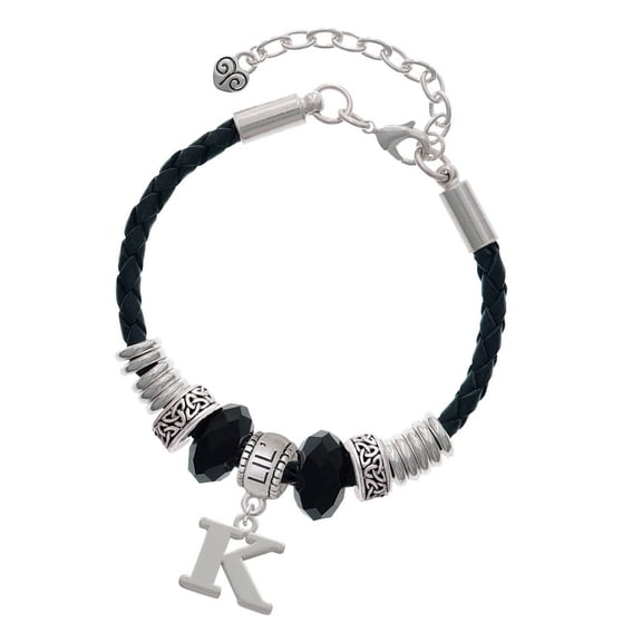 Delight Jewelry Silvertone Large Initial - K - Sister Celtic Knot Leather Bead Bracelet, 7"+2" Extender