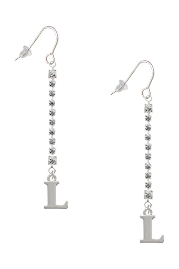 Silvertone Large Initial - L - Silver-tone Long Sparkle Dangle French Earrings