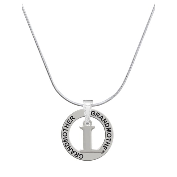 Delight Jewelry Silvertone Large Initial - L - Silvertone Grandmother Ring Charm Necklace, 18"