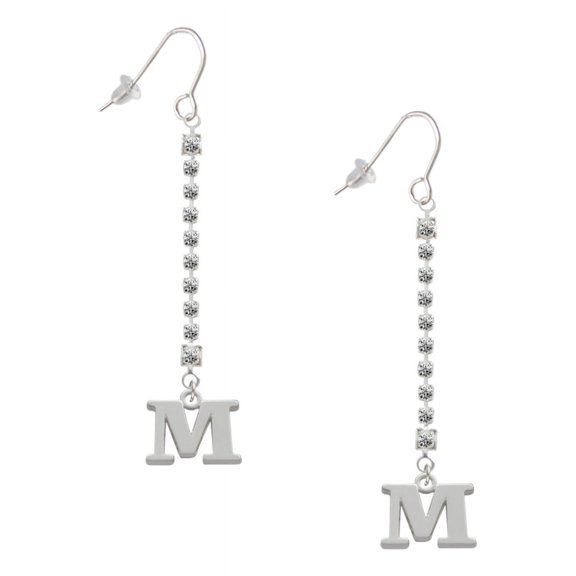 Delight Jewelry Silvertone Large Initial - M - Silver-tone Long Sparkle Dangle French Earrings