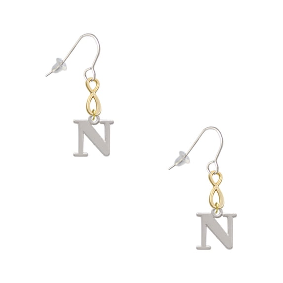 Delight Jewelry Silvertone Large Initial - N - Gold Tone Infinity French Earrings