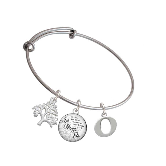 Delight Jewelry Silvertone Large Initial - O - Silvertone Let Things Go Tree Charm Bangle Bracelet