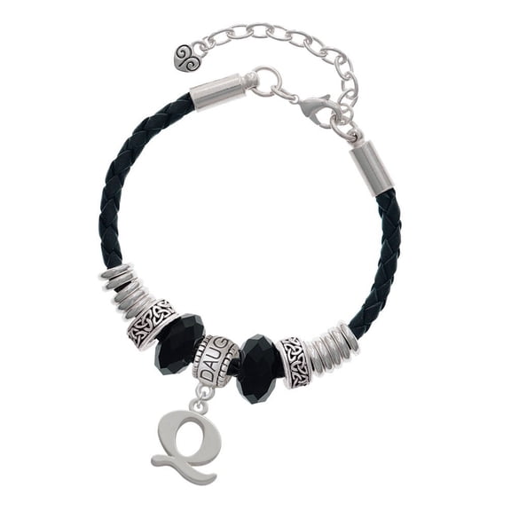 Delight Jewelry Silvertone Large Initial - Q - Daughter Celtic Knot Leather Bead Bracelet, 7"+2" Extender