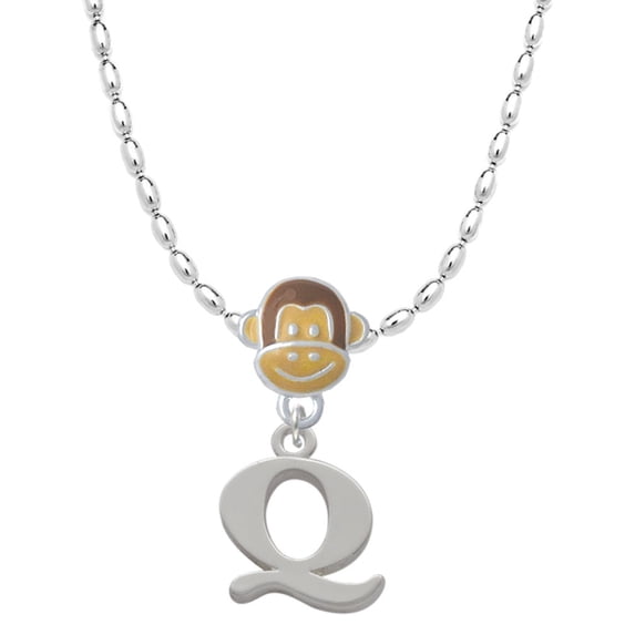 Delight Jewelry Silvertone Large Initial - Q - Mia Monkey Charm Necklace