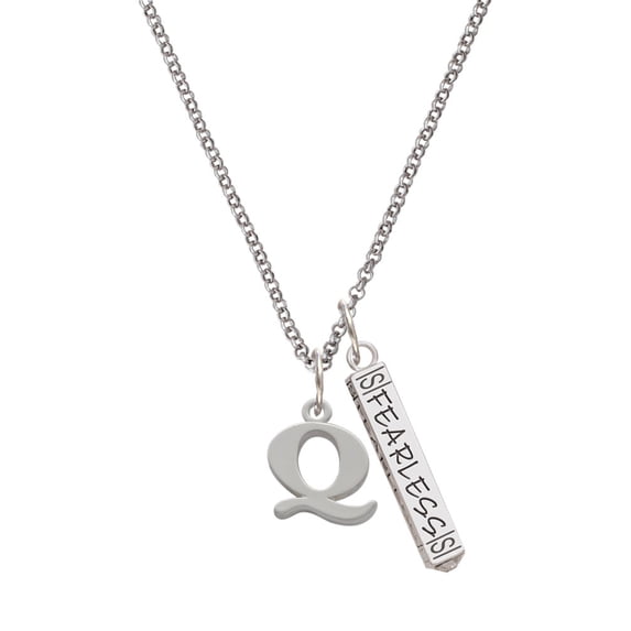 Delight Jewelry Silvertone Large Initial - Q - Silvertone Fearless Bar Charm Necklace, 23"