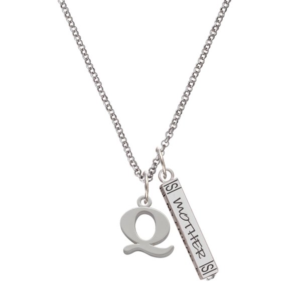 Delight Jewelry Silvertone Large Initial - Q - Silvertone Mother Daughter Bar Charm Necklace, 23"