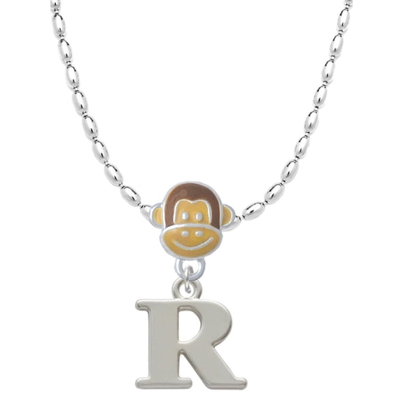 Delight Jewelry Silvertone Large Initial - R - Mia Monkey Charm Necklace