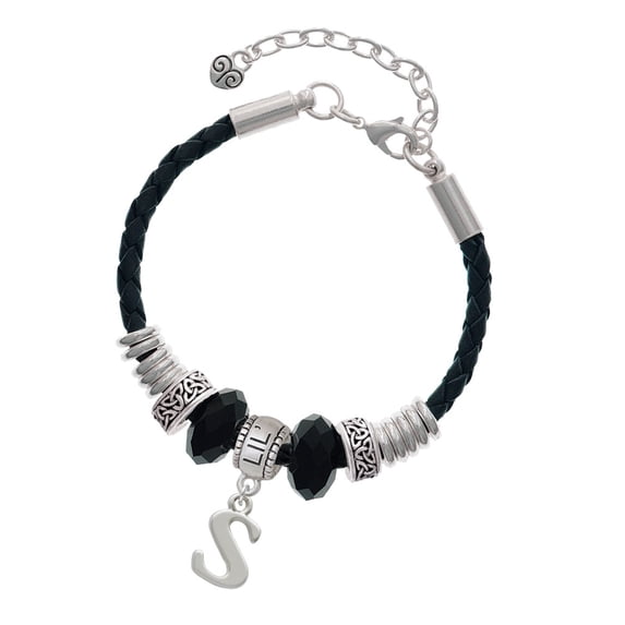 Delight Jewelry Silvertone Large Initial - S - Middle Sister Celtic Knot Leather Bead Bracelet, 7"+2" Extender