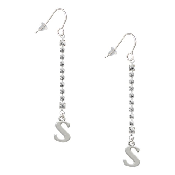 Delight Jewelry Silvertone Large Initial - S - Silver-tone Long Sparkle Dangle French Earrings