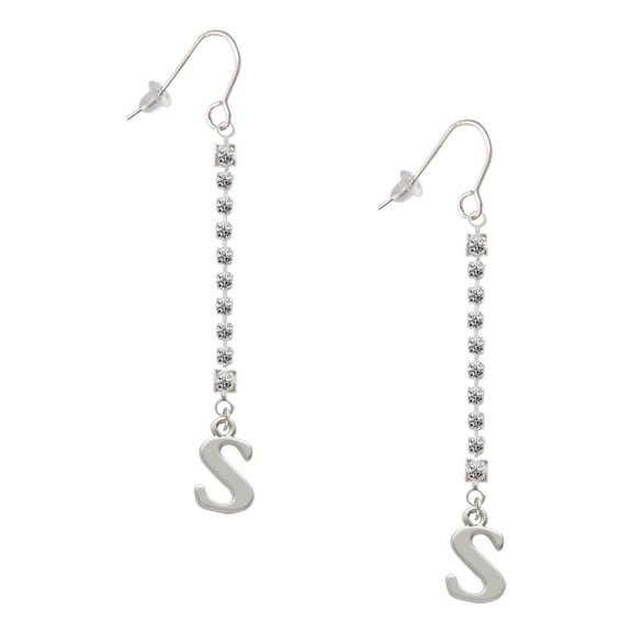 Delight Jewelry Silvertone Large Initial - S - Silver-tone Long Sparkle Dangle French Earrings