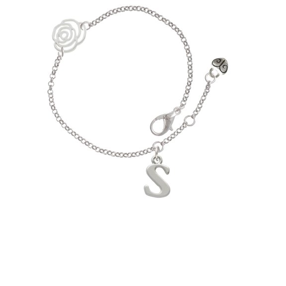 Delight Jewelry Silvertone Large Initial - S - Silver-tone Rose Link Chain Bracelet, 6.25"+1.75" Extender