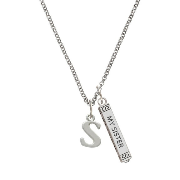 Delight Jewelry Silvertone Large Initial - S - Silvertone Always My Sister Bar Charm Necklace, 23"