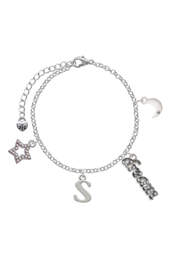 Silvertone Large Initial - S - Silvertone Dream Big Charm Bracelet, 7.5+2" Extender