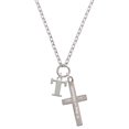 thumbnail image 1 of Delight Jewelry Silvertone Large Initial - T - Be Strong and Courageous Engraved Cross Zoey Necklace, 28", 1 of 4