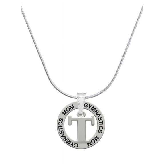 Delight Jewelry Silvertone Large Initial - T - Gymnastics Mom Ring Charm Necklace, 18"