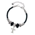 thumbnail image 1 of Delight Jewelry Silvertone Large Initial - T - Middle Sister Celtic Knot Leather Bead Bracelet, 7"+2" Extender, 1 of 4
