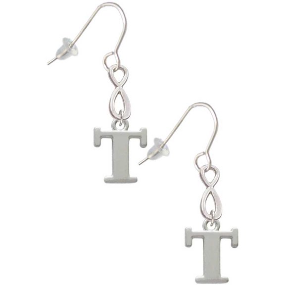Delight Jewelry Silvertone Large Initial - T - Silver tone Infinity French Earrings