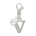 thumbnail image 1 of Delight Jewelry Silvertone Large Initial - V - - Silvertone Clip on Charm with Clear Crystal Drop, 1 of 5