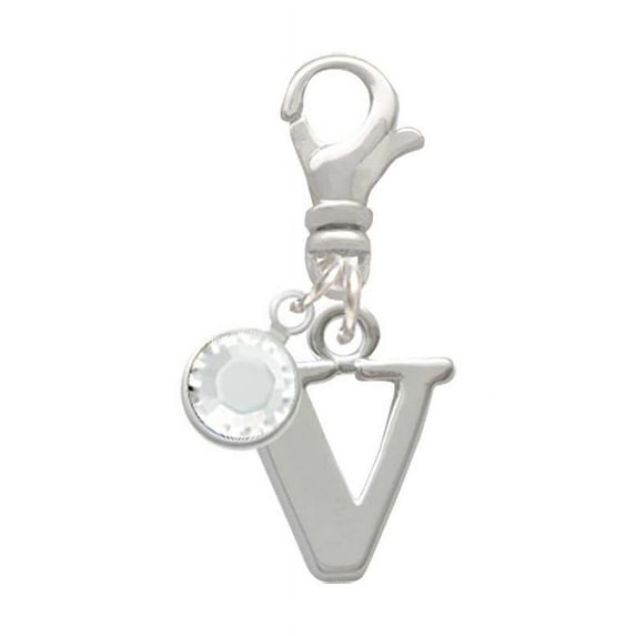 Delight Jewelry Silvertone Large Initial - V - - Silvertone Clip on Charm with Clear Crystal Drop