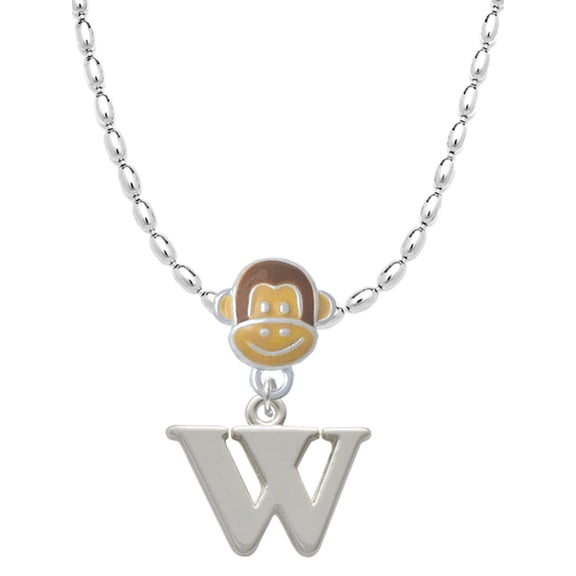 Delight Jewelry Silvertone Large Initial - W - Mia Monkey Charm Necklace