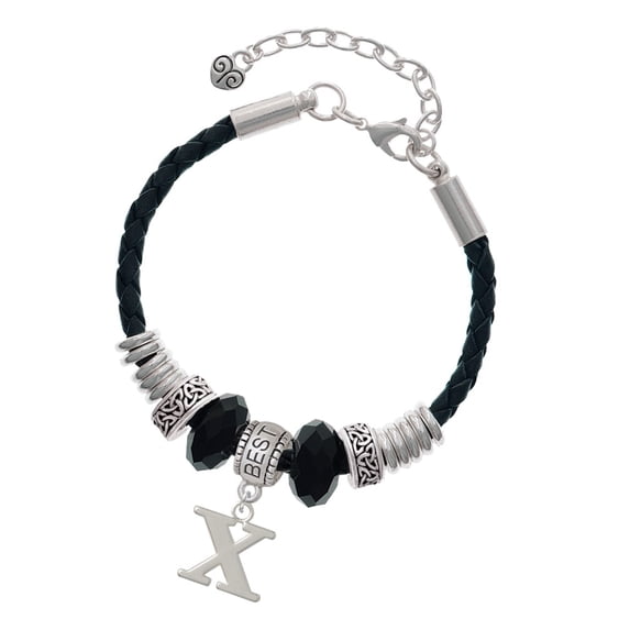 Delight Jewelry Silvertone Large Initial - X - Best Friend Celtic Knot Leather Bead Bracelet, 7"+2" Extender